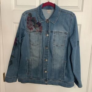 CHICOs Painted Floral denim jacket sz 2 (12)